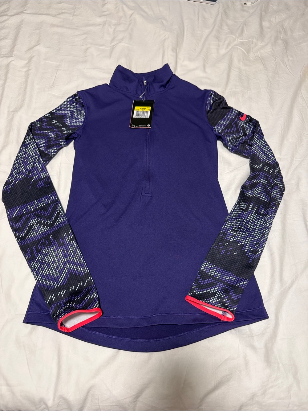 Nike Purple Long-Sleeve Half-Zip Top with Patterned Sleeves
